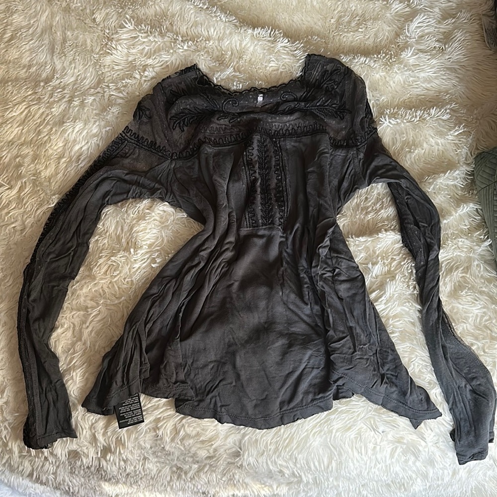 Bella Swan Style Free People Lace Gray Longsleeve Top